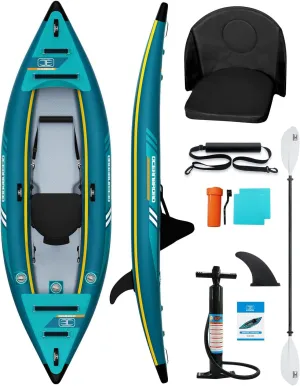 OCEANBROAD Inflatable Sit-in Kayak, with Paddle, Kayak Seat, Pedal, Hand Pump and Bag, 1-Person/2-Person, Blue/Sky Blue