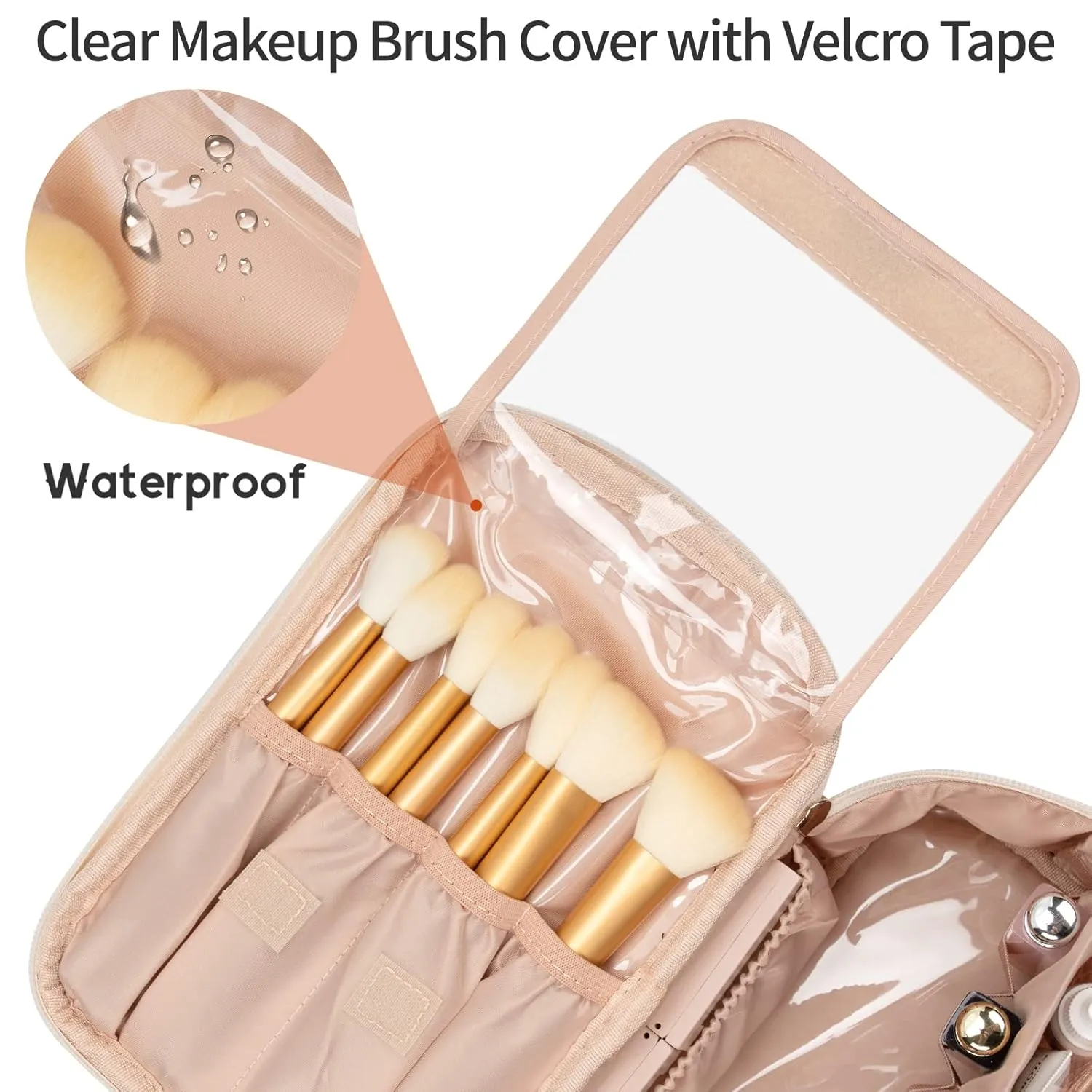 OCHEAL Makeup Bag, Portable Cosmetic Bag, Large Capacity Travel Make up Case Organizer, Makeup Bags For Women Toiletry Bag for Girls Traveling With Handle and Divider- Beige