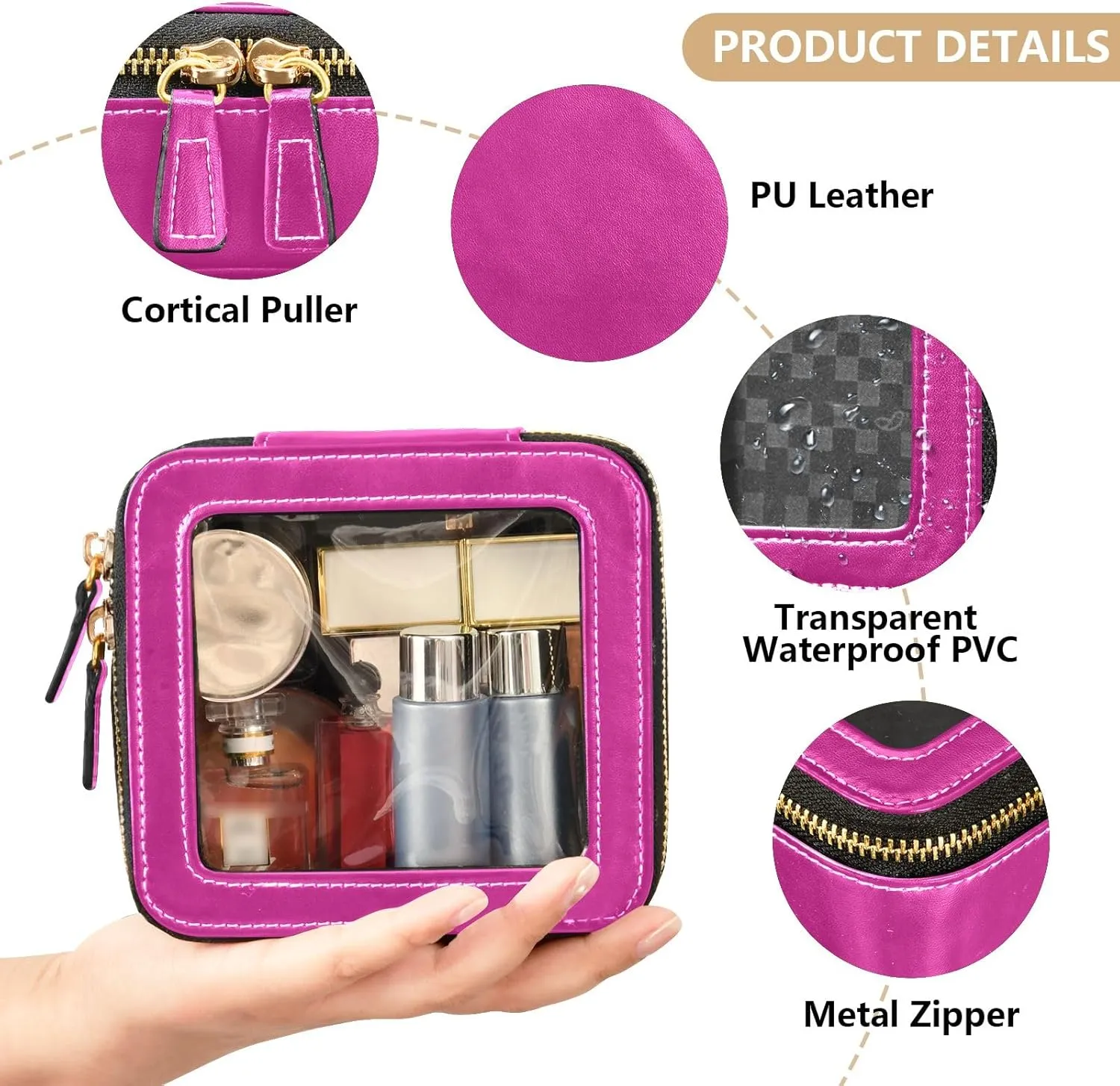 ODAWA Medium Violet Red Clear Makeup Bag Waterproof Travel Cosmetic Bag with Zipper Travel Essentials for Women Girls