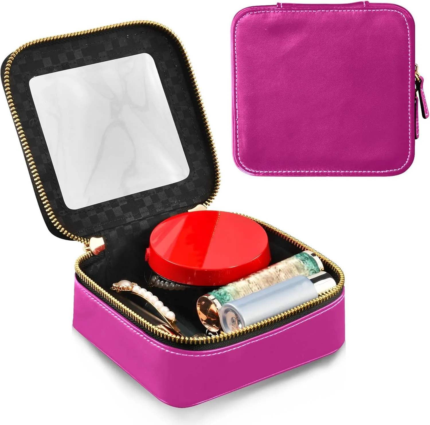 ODAWA Medium Violet Red Clear Makeup Bag Waterproof Travel Cosmetic Bag with Zipper Travel Essentials for Women Girls
