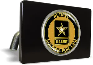[Officially Licensed Product] - Premium Quality Anodized Billet Aluminum UV Resistant Metal Car Trailer/Tow Hitch Cover for 2" Receivers with Chrome Emblem - Retired Soldier for Life U.S. Army