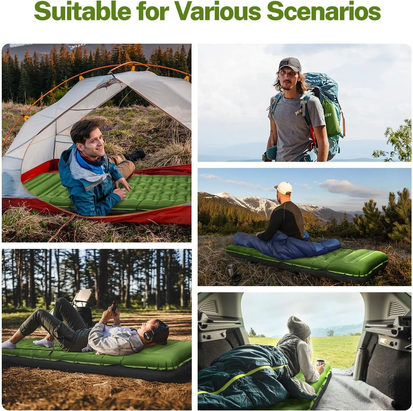OGERY Sleeping Pad for Camping, 6" Extra-Thick Reinforced Camping Sleeping Pad with Pillows & Built-in Foot Pump, Ultralight Self Inflating Air Mattress Mat for Tent Hiking Essentials Gear