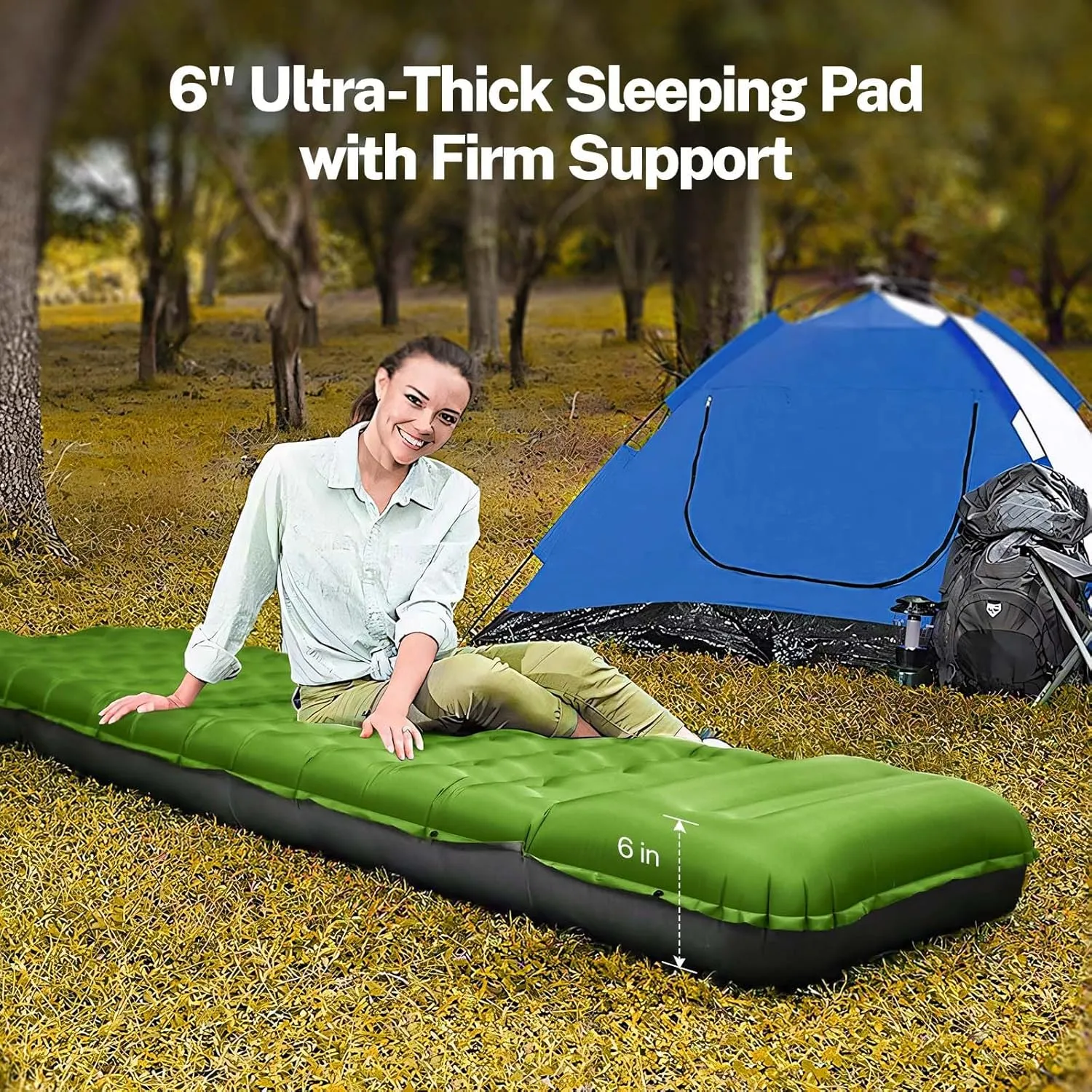 OGERY Sleeping Pad for Camping, 6" Extra-Thick Reinforced Camping Sleeping Pad with Pillows & Built-in Foot Pump, Ultralight Self Inflating Air Mattress Mat for Tent Hiking Essentials Gear