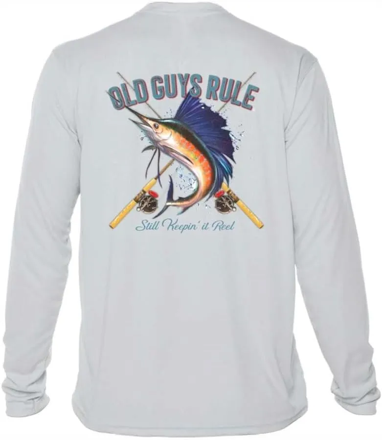OLD GUYS RULE Men's UPF 50  Sun Protection Long Sleeve Fishing Shirt, Still Hookin' Up - Funny Father's Day, Birthday Gift