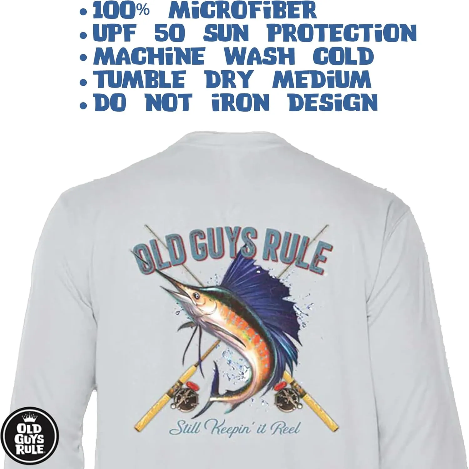 OLD GUYS RULE Men's UPF 50  Sun Protection Long Sleeve Fishing Shirt, Still Hookin' Up - Funny Father's Day, Birthday Gift