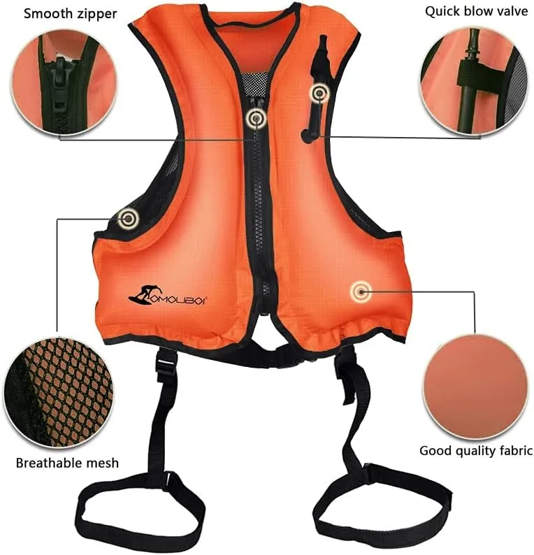 OMOUBOI Inflatable Snorkel Vest Kayak Swim Vest for Adults Snorkel Vests Inflatable Buoyancy Jacket Portable Diving Jackets Swimming Vests for Snorkeling Water Sports Beginner Adults-Only (96-220 lbs)