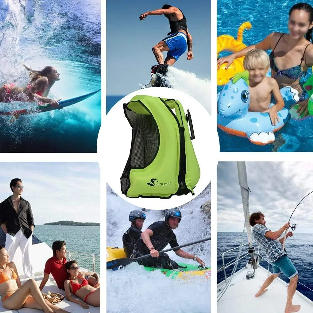 OMOUBOI Inflatable Snorkel Vest Kayak Swim Vest for Adults Snorkel Vests Inflatable Buoyancy Jacket Portable Diving Jackets Swimming Vests for Snorkeling Water Sports Beginner Adults-Only (96-220 lbs)