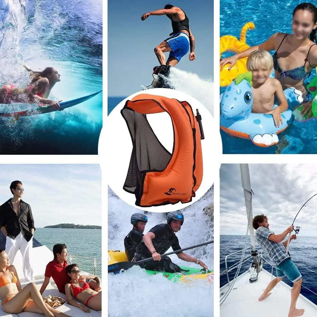 OMOUBOI Inflatable Snorkel Vest Kayak Swim Vest for Adults Snorkel Vests Inflatable Buoyancy Jacket Portable Diving Jackets Swimming Vests for Snorkeling Water Sports Beginner Adults-Only (96-220 lbs)