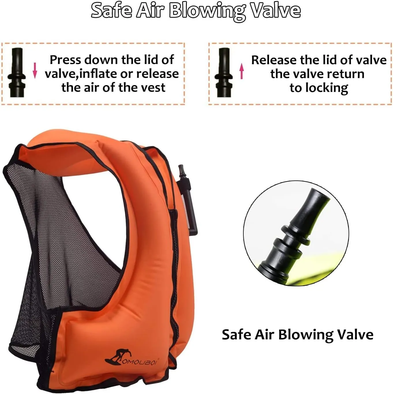 OMOUBOI Inflatable Snorkel Vest Kayak Swim Vest for Adults Snorkel Vests Inflatable Buoyancy Jacket Portable Diving Jackets Swimming Vests for Snorkeling Water Sports Beginner Adults-Only (96-220 lbs)