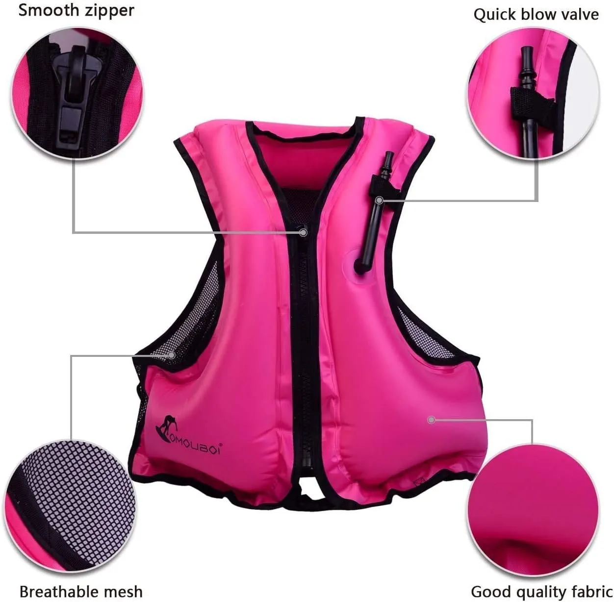 OMOUBOI Inflatable Snorkel Vest Kayak Swim Vest for Adults Snorkel Vests Inflatable Buoyancy Jacket Portable Diving Jackets Swimming Vests for Snorkeling Water Sports Beginner Adults-Only (96-220 lbs)