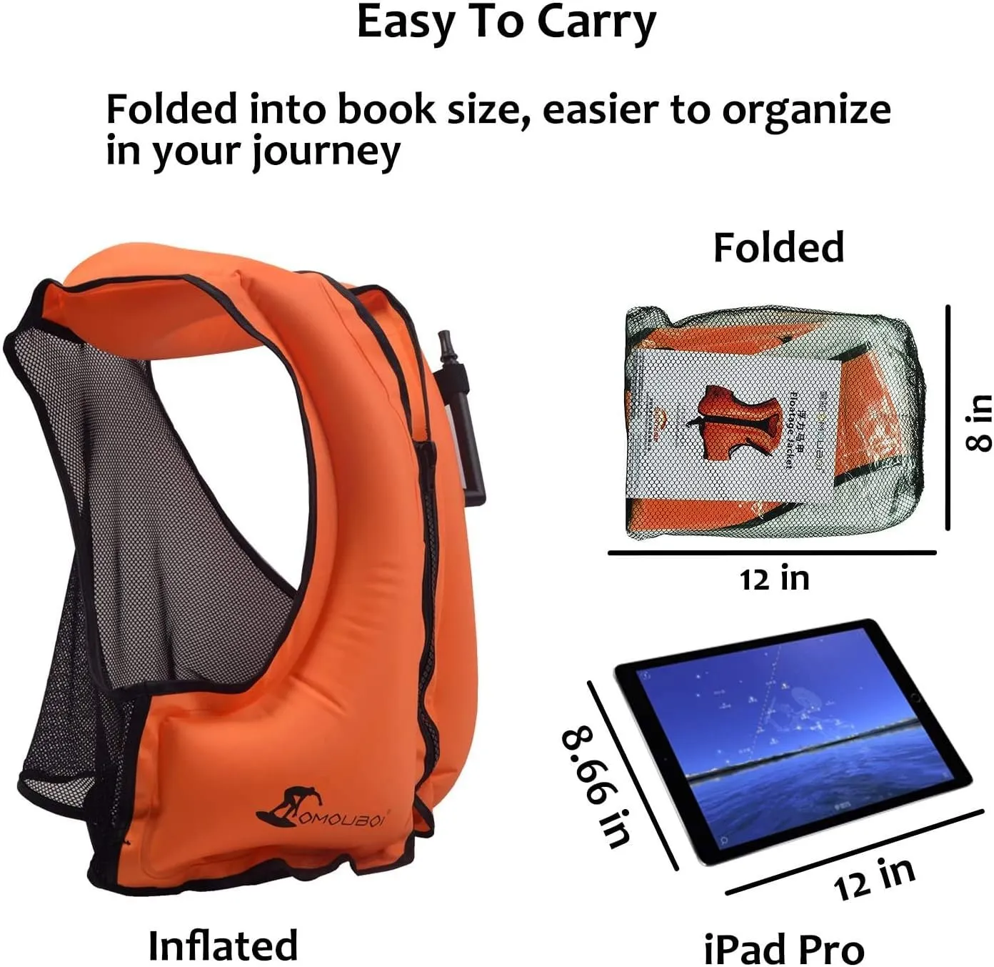 OMOUBOI Inflatable Snorkel Vest Kayak Swim Vest for Adults Snorkel Vests Inflatable Buoyancy Jacket Portable Diving Jackets Swimming Vests for Snorkeling Water Sports Beginner Adults-Only (96-220 lbs)