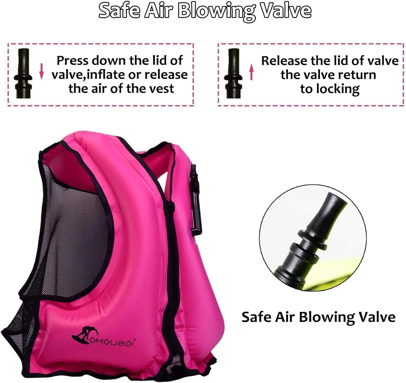 OMOUBOI Inflatable Snorkel Vest Kayak Swim Vest for Adults Snorkel Vests Inflatable Buoyancy Jacket Portable Diving Jackets Swimming Vests for Snorkeling Water Sports Beginner Adults-Only (96-220 lbs)