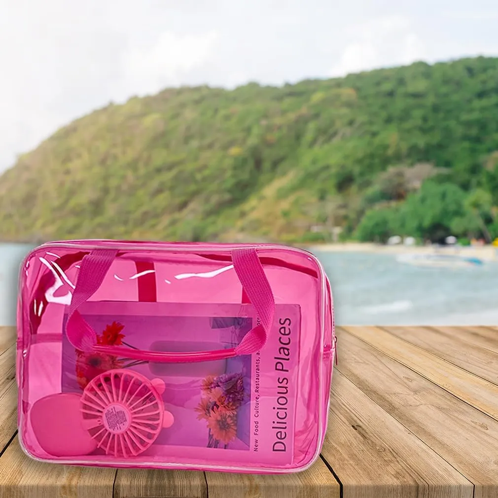 ONEART Travel Clear Waterproof PVC Bag, Toiletry Carry Pouch Makeup Artist Bag, Makeup Bags with Zipper Handle Straps, Tote Bag Pink