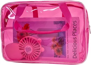 ONEART Travel Clear Waterproof PVC Bag, Toiletry Carry Pouch Makeup Artist Bag, Makeup Bags with Zipper Handle Straps, Tote Bag Pink