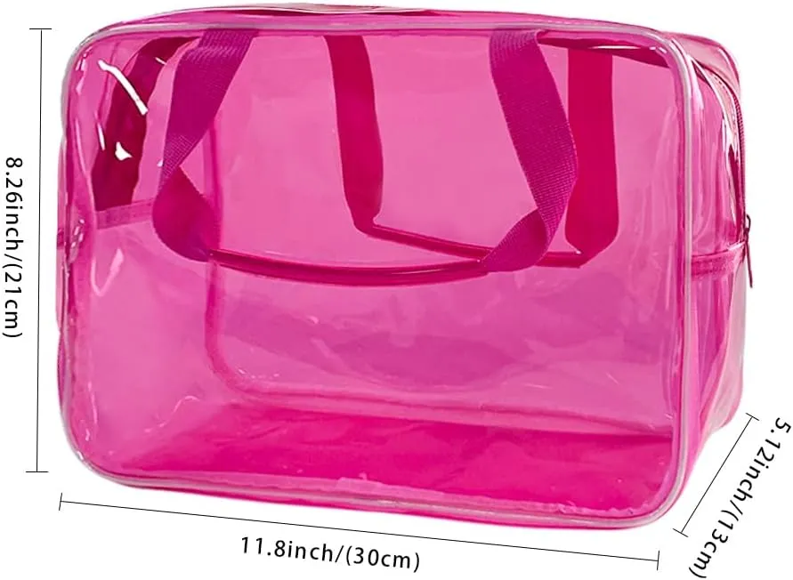 ONEART Travel Clear Waterproof PVC Bag, Toiletry Carry Pouch Makeup Artist Bag, Makeup Bags with Zipper Handle Straps, Tote Bag Pink
