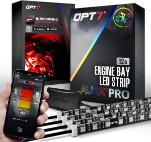 OPT7 Aura Pro Engine Bay Lights with App & Remote Control, 4PCS 12” Waterproof Car Hood LED Light Strip, Exterior Neon Accent Lighting Kit, RGB Multicolor Music Sync Accessories for Cars Vans SUVs