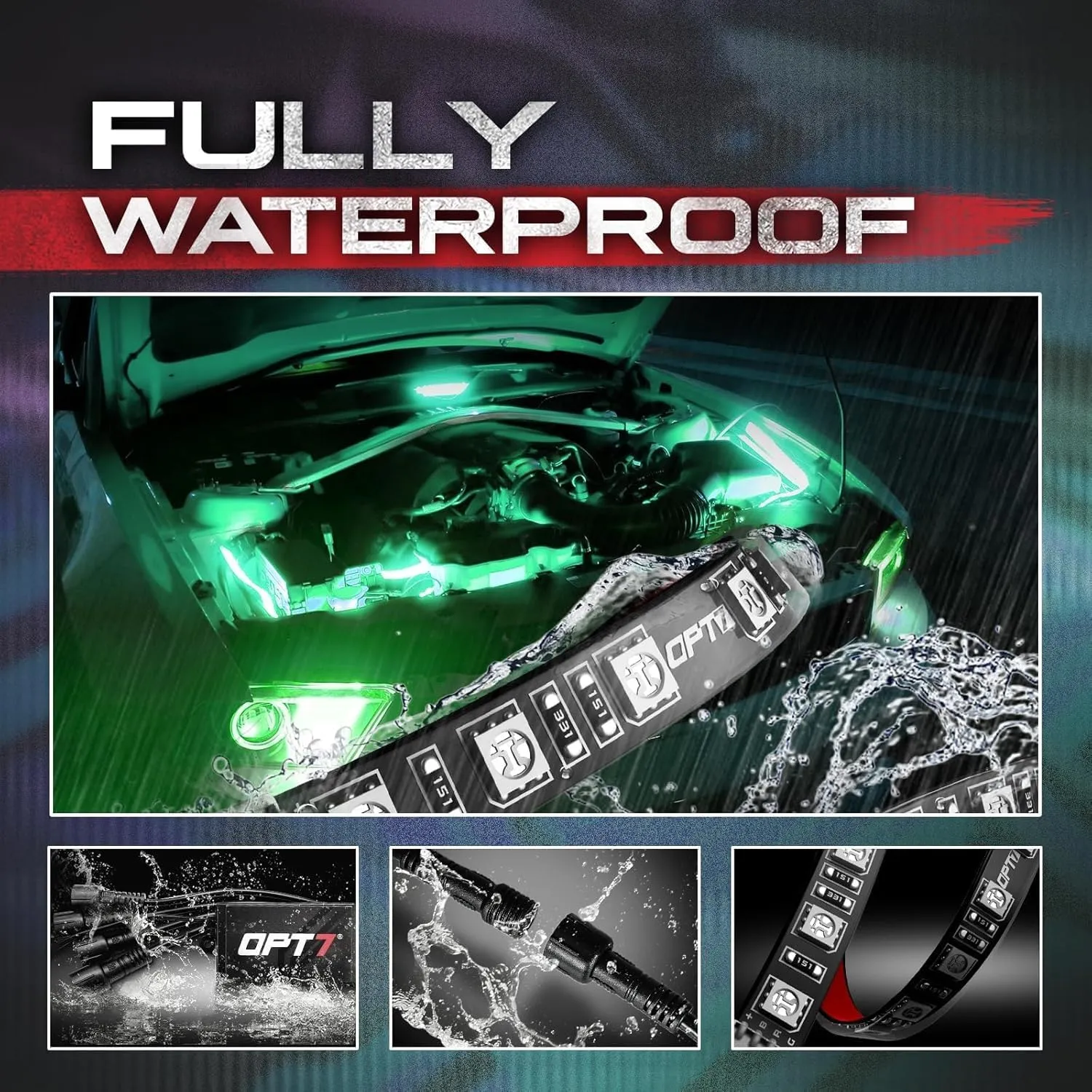 OPT7 Aura Pro Engine Bay Lights with App & Remote Control, 4PCS 12” Waterproof Car Hood LED Light Strip, Exterior Neon Accent Lighting Kit, RGB Multicolor Music Sync Accessories for Cars Vans SUVs