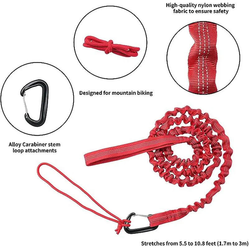 Orange MTB Bicycle Tow Rope - Bungee Tow Strap for Kids & Family Cycling Uphill Assist