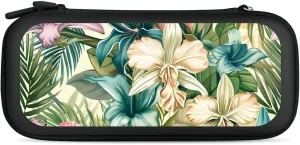 Orchid Tropical Flower Plant Hard Shell Travel Case with Rope 15 Game Card Pockets Compatible with Switch Protective