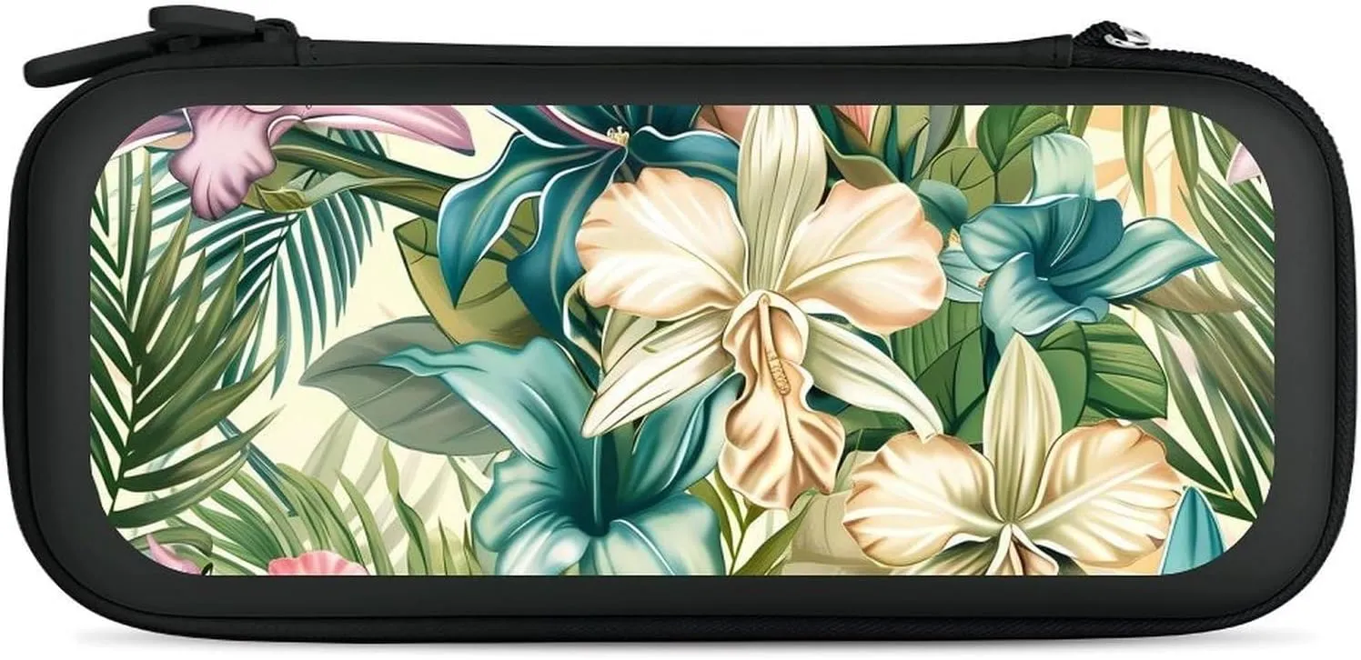 Orchid Tropical Flower Plant Hard Shell Travel Case with Rope 15 Game Card Pockets Compatible with Switch Protective