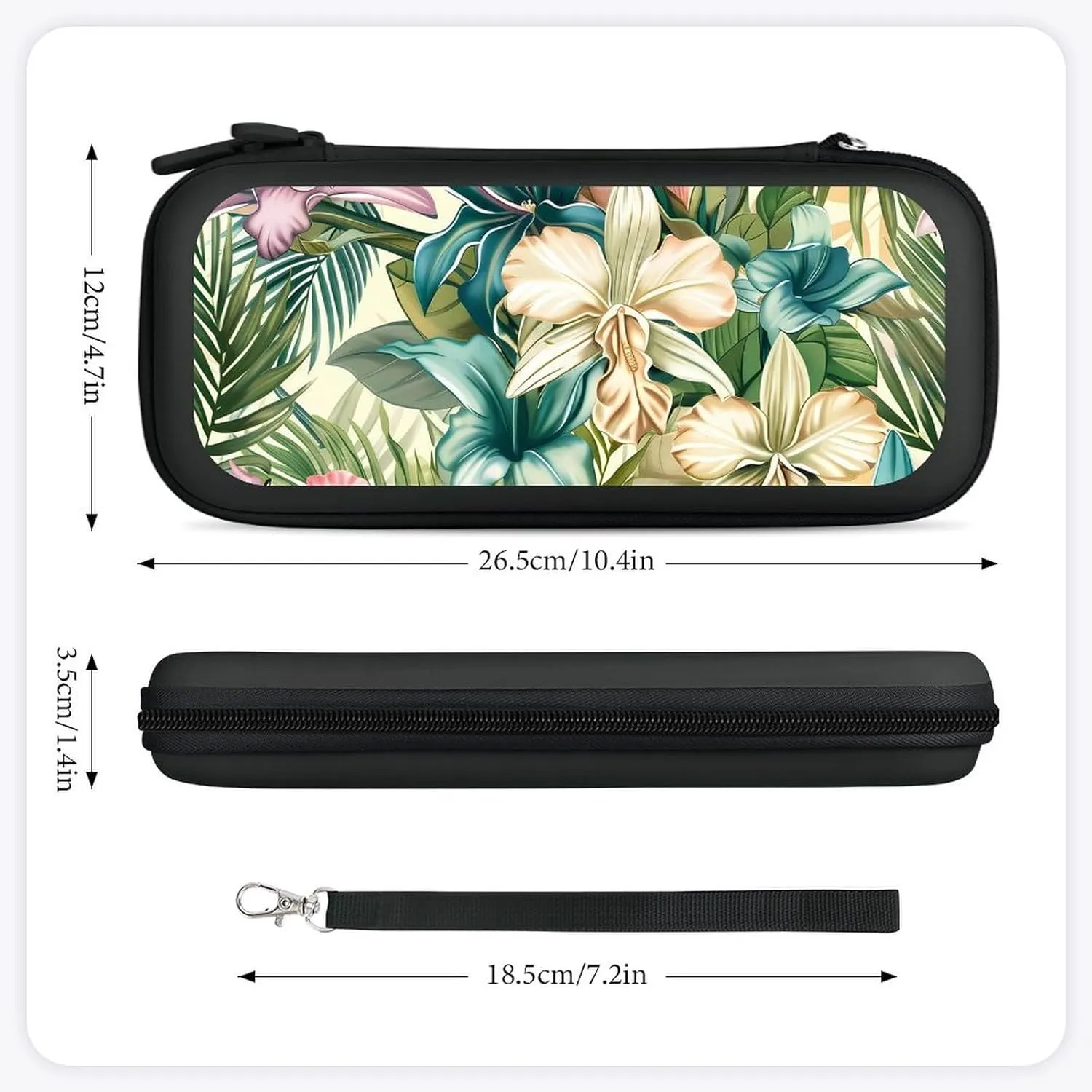 Orchid Tropical Flower Plant Hard Shell Travel Case with Rope 15 Game Card Pockets Compatible with Switch Protective