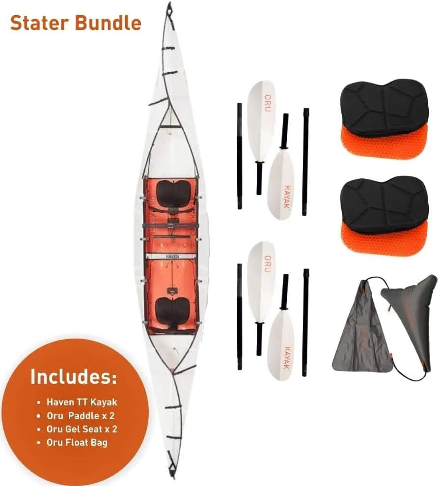 Oru Kayak Foldable Kayak Haven TT | for 1 or 2 People - Stable, Durable, Lightweight - Lake and River Kayaks - Beginner, Intermediate - Size (Unfolded)