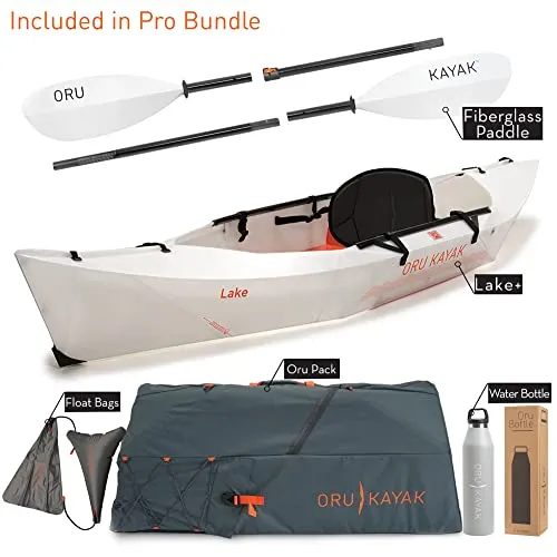 Oru Kayak Lake Starter Bundle | Incl. Foldable Kayak, Paddle, Pack, Float Bags, Bottle - Lightweight, Portable - Lake & River Kayak - Beginner, Intermediate - Kayak Size: 9 x 32 in, 17Lbs