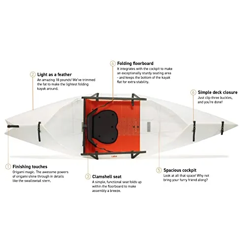 Oru Kayak Lake Starter Bundle | Incl. Foldable Kayak, Paddle, Pack, Float Bags, Bottle - Lightweight, Portable - Lake & River Kayak - Beginner, Intermediate - Kayak Size: 9 x 32 in, 17Lbs