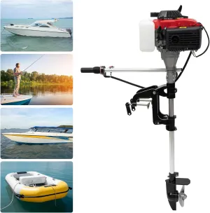 Outboard Motor Boat Engine, 4 Stroke 1.6KW 4HP 144F Outboard Fishing Boat Motor Engine With Air Cooling for Inflatable Boat Kayak Canoe Sailboat