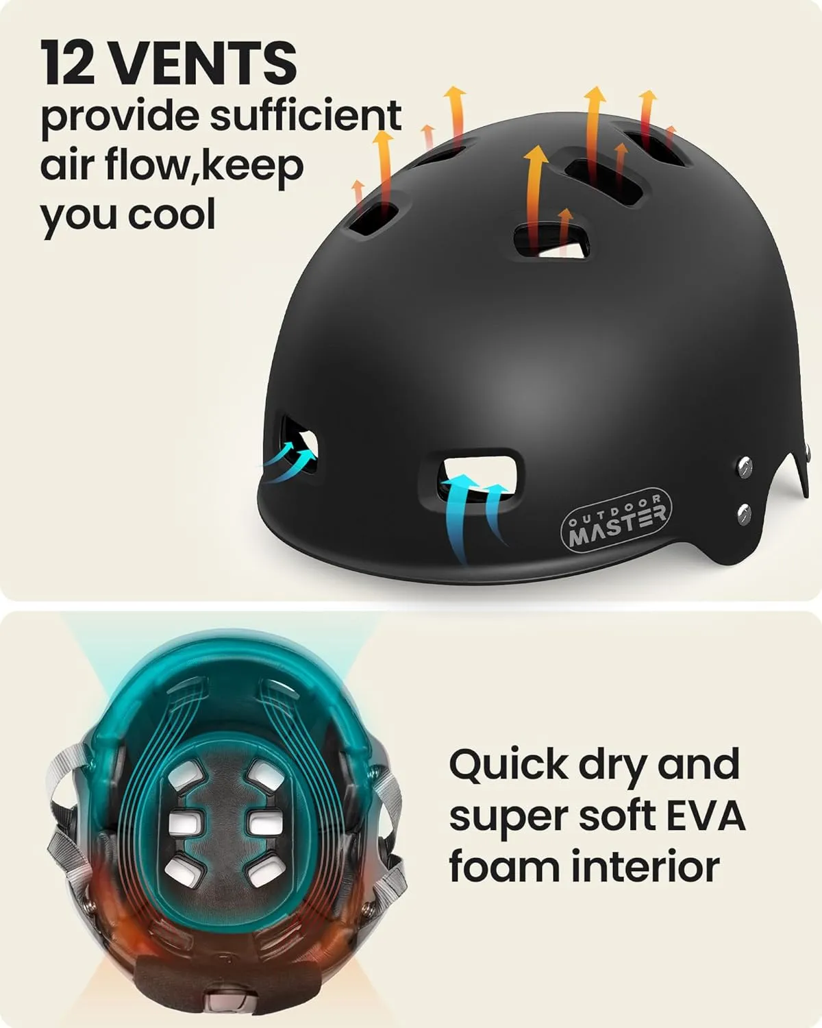 OutdoorMaster Kayak Helmet, Wakeboard Helmet Whitewater Helmet Men Women, Water Helmet with Ear Pads, Surf Helmet 12 Vents Dial Fit Adjustment Longboard Helmet, Perfect for Kayaking, Boating
