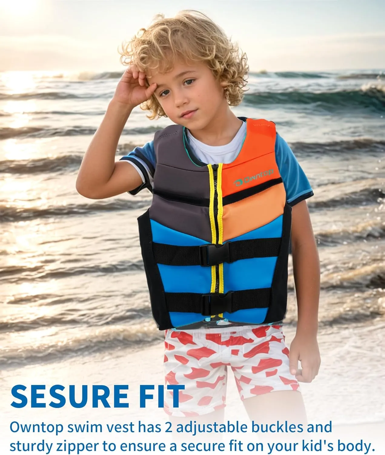Owntop Swim Vest Youth Kids | Lightweight & Quick-Dry | Adjustable Buckles & Zipper | Kayak, Swimming Training, Boating - Watersports | Fit for 50-125 lbs