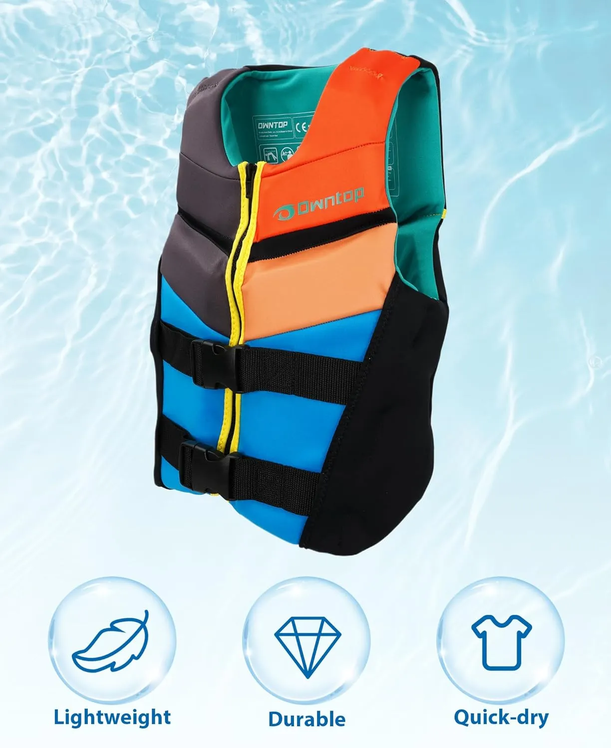 Owntop Swim Vest Youth Kids | Lightweight & Quick-Dry | Adjustable Buckles & Zipper | Kayak, Swimming Training, Boating - Watersports | Fit for 50-125 lbs