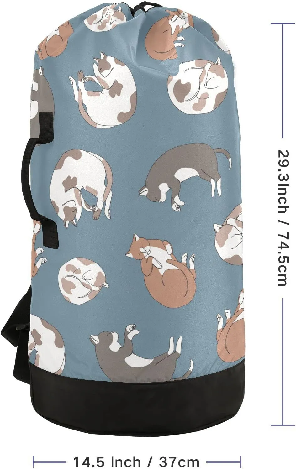 Oyihfvs Sleeping Cats in Sleeping Poses on Blue Backpack Laundry Bag, Laundry Backpack with Shoulder Straps, Waterproof Nylon Clothes Hamper Bag for Men Women Yoga Backpack