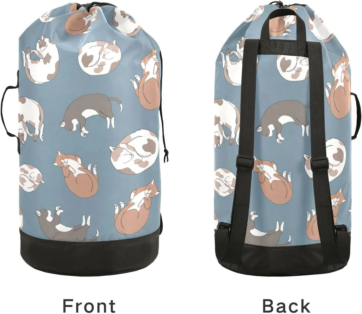 Oyihfvs Sleeping Cats in Sleeping Poses on Blue Backpack Laundry Bag, Laundry Backpack with Shoulder Straps, Waterproof Nylon Clothes Hamper Bag for Men Women Yoga Backpack