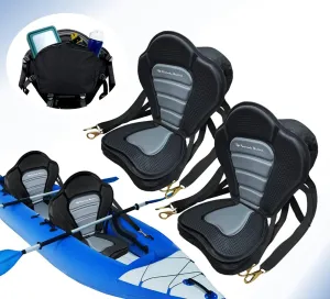 Pactrade Marine Adjustable Straps Black Gray Extra Padded Deluxe Kayak Seat Detachable Storage Backpack Bag Canoe Backrest Support Cushion Sit On Top Fishing Brass Clips Canoeing Kayaking Rafting (2)