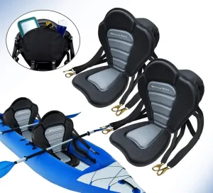 Pactrade Marine Adjustable Straps Black Gray Padded Deluxe Kayak Seat Detachable Storage Back Backpack Bag Canoe Backrest Support Cushion Sit On Top Fishing Brass Clips Canoeing Kayaking Rafting (2)