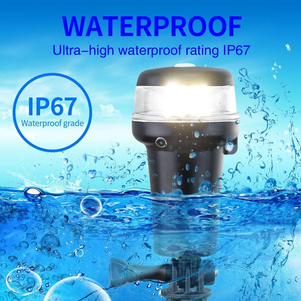 Pactrade Marine Navigation Lights for Boats LED - White Battery Powered Nav Lights for Boats - Rail Mount, Swivel Base, 2-Mode Operation - 1NM Waterproof