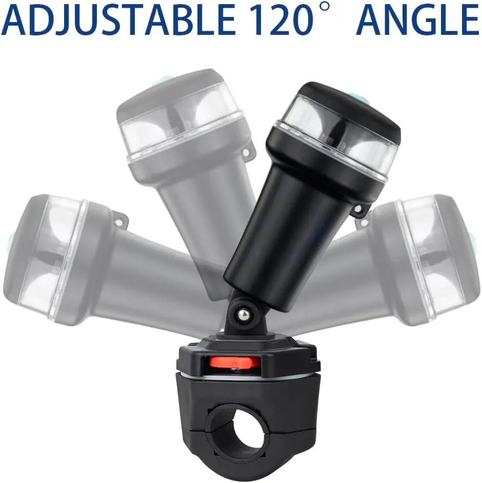 Pactrade Marine Navigation Lights for Boats LED - White Battery Powered Nav Lights for Boats - Rail Mount, Swivel Base, 2-Mode Operation - 1NM Waterproof