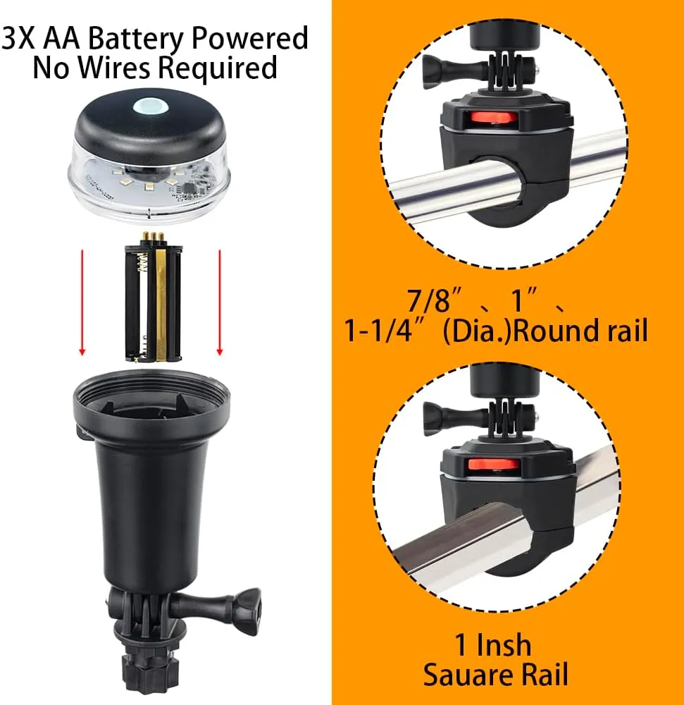 Pactrade Marine Navigation Lights for Boats LED - White Battery Powered Nav Lights for Boats - Rail Mount, Swivel Base, 2-Mode Operation - 1NM Waterproof