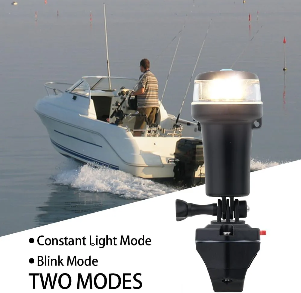 Pactrade Marine Navigation Lights for Boats LED - White Battery Powered Nav Lights for Boats - Rail Mount, Swivel Base, 2-Mode Operation - 1NM Waterproof