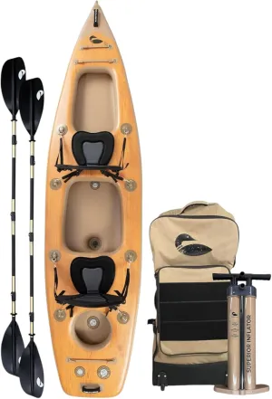 Paddle North Karve Kayak XL - 2-Person Tandem Inflatable 12 ft Kayak - Durable and Lightweight - Full Kit Included: Pump, 2 Seats, 2 Paddles, Fin, and Travel Backpack with Wheels