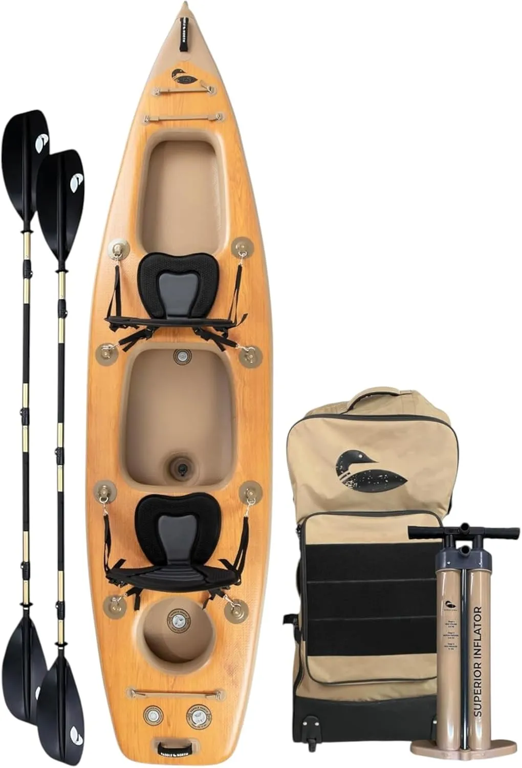Paddle North Karve Kayak XL - 2-Person Tandem Inflatable 12 ft Kayak - Durable and Lightweight - Full Kit Included: Pump, 2 Seats, 2 Paddles, Fin, and Travel Backpack with Wheels