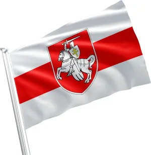 Pagonya Red-White Belarus Minsk Knight Flag with Brass Grommets - Vivid Color Freedom Flag Pagonia Coat of Arms House Decor Gift Banner, BNR BNF Opposition Historical 3x5 Double Stitched