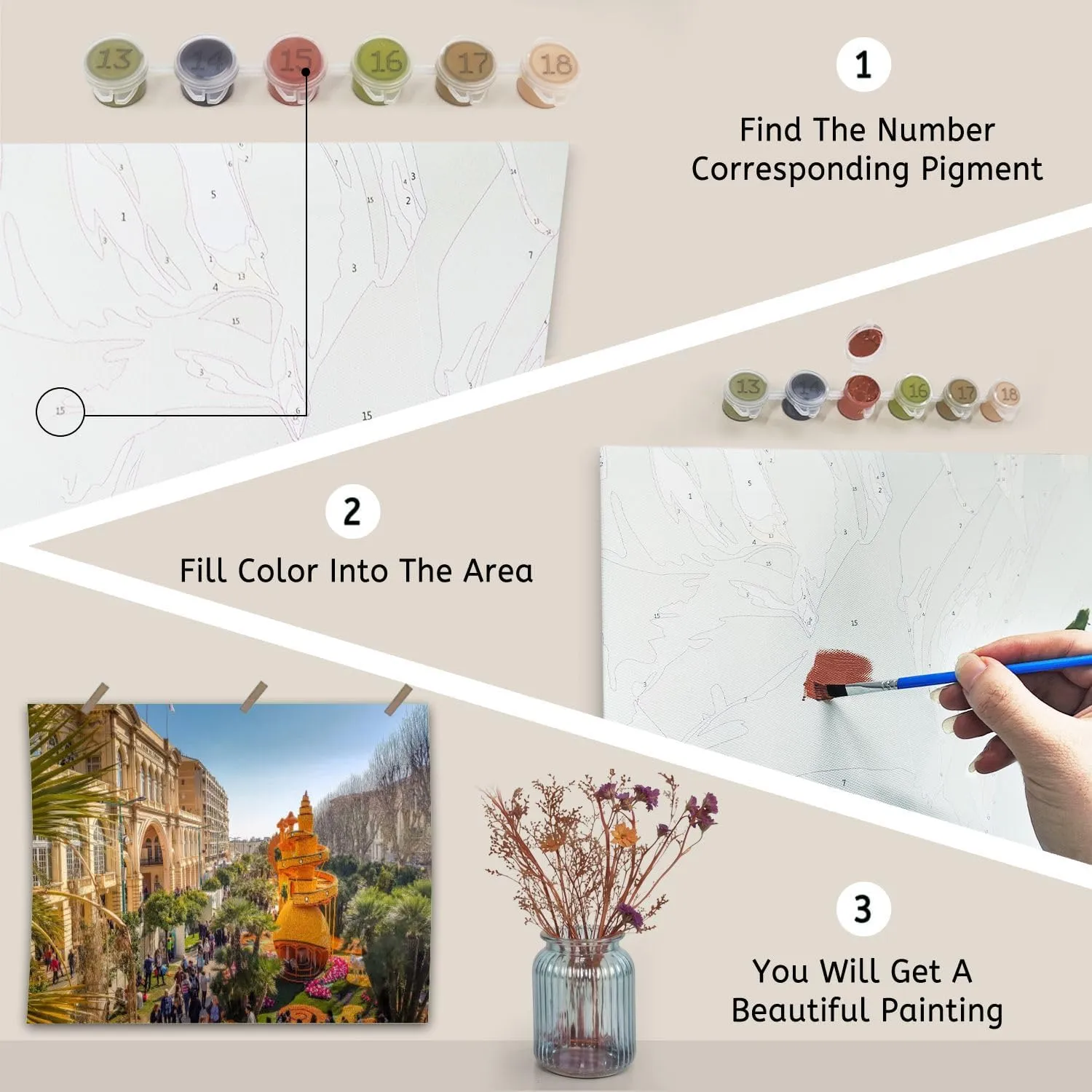 Paint by Numbers Kit for Adults Beginner Art lemons oranges famous Lemon Festival Fete du Citron Menton France DIY Painting by Numbers on Canvas Acrylic Oil Painting for Home Decor Gifts 16"x20"