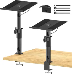 Pairs Desk Speaker Stands for Edifier, KRK, Klipsch, Polk, Yamaha, Sony and More Bookshelf Speakers, Adjustable Height, Tilt & Swivel Studio Monitor Stands for PreSonus, JBL NANO K Wr Headphone Holder