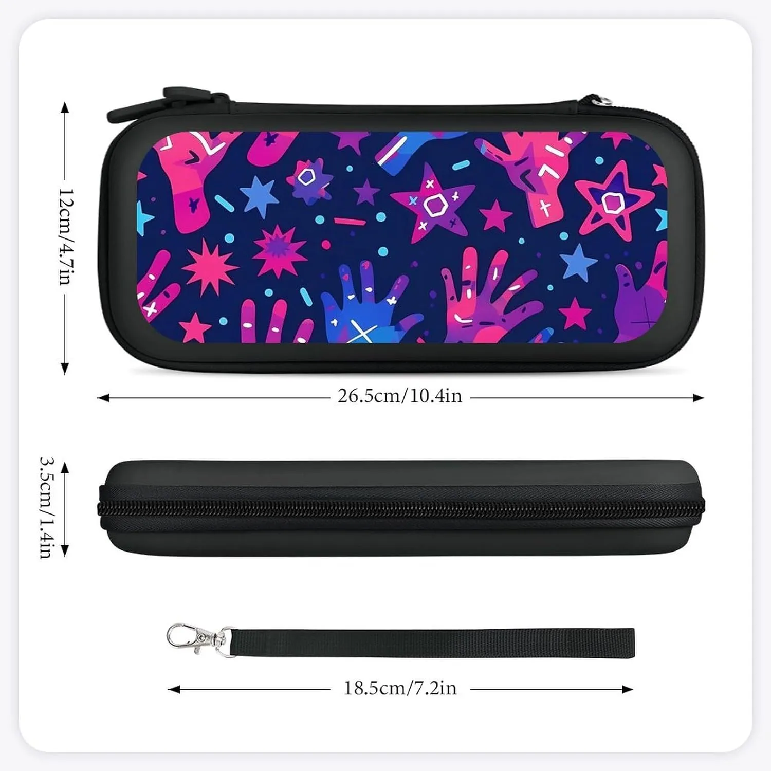Palms and Stars Geometric Pattern Hard Shell Travel Case with Rope 15 Game Card Pockets Compatible with Switch Protective
