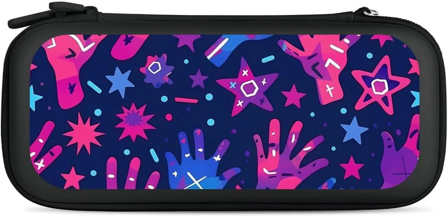 Palms and Stars Geometric Pattern Hard Shell Travel Case with Rope 15 Game Card Pockets Compatible with Switch Protective