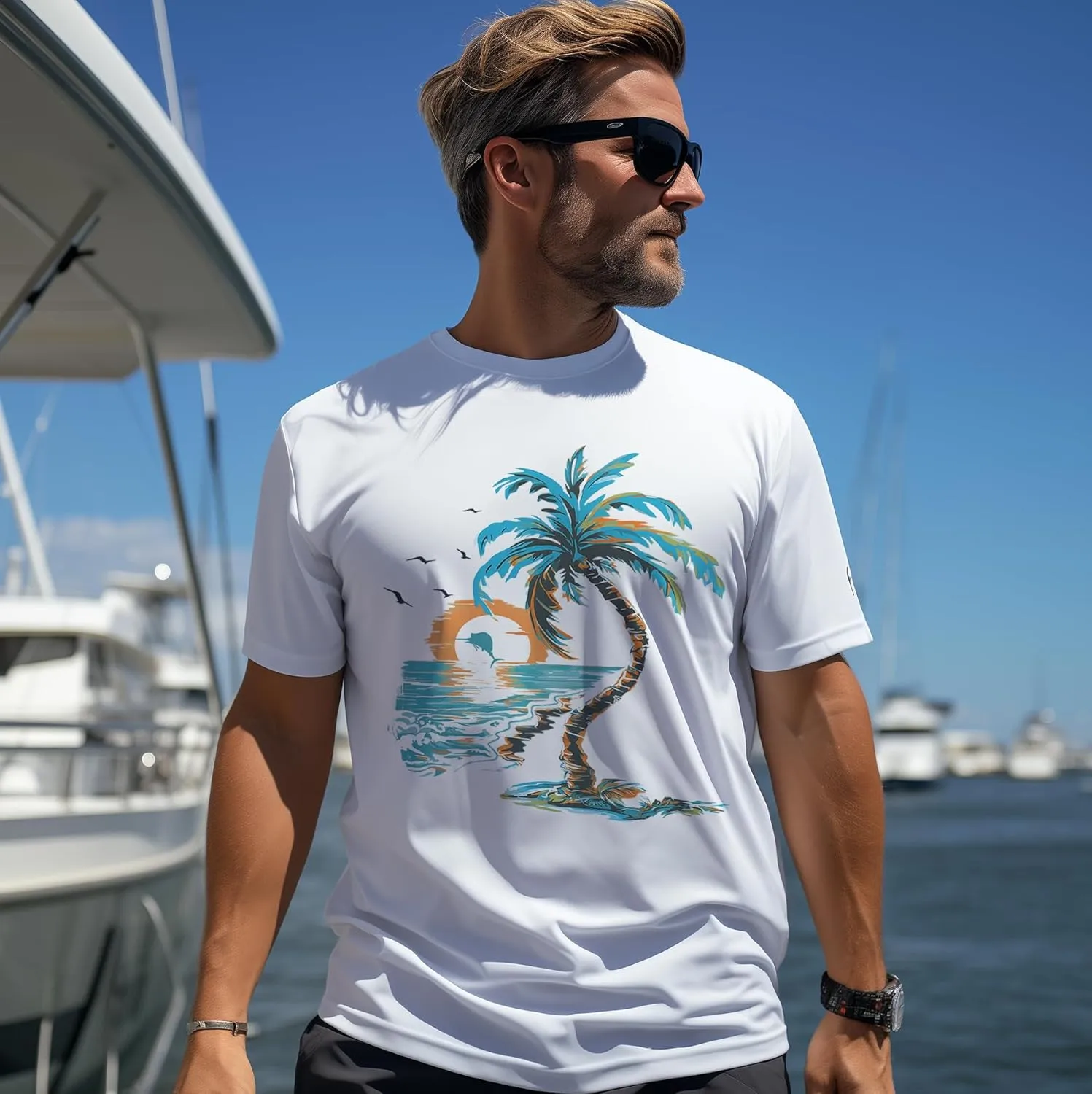 Palmyth Fishing Shirts for Men Short Sleeve T-Shirt Sun Protection UPF 50  Tee