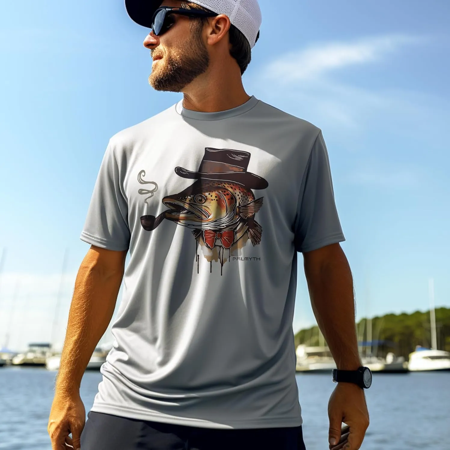 Palmyth Fishing Shirts for Men Short Sleeve T-Shirt Sun Protection UPF 50  Tee