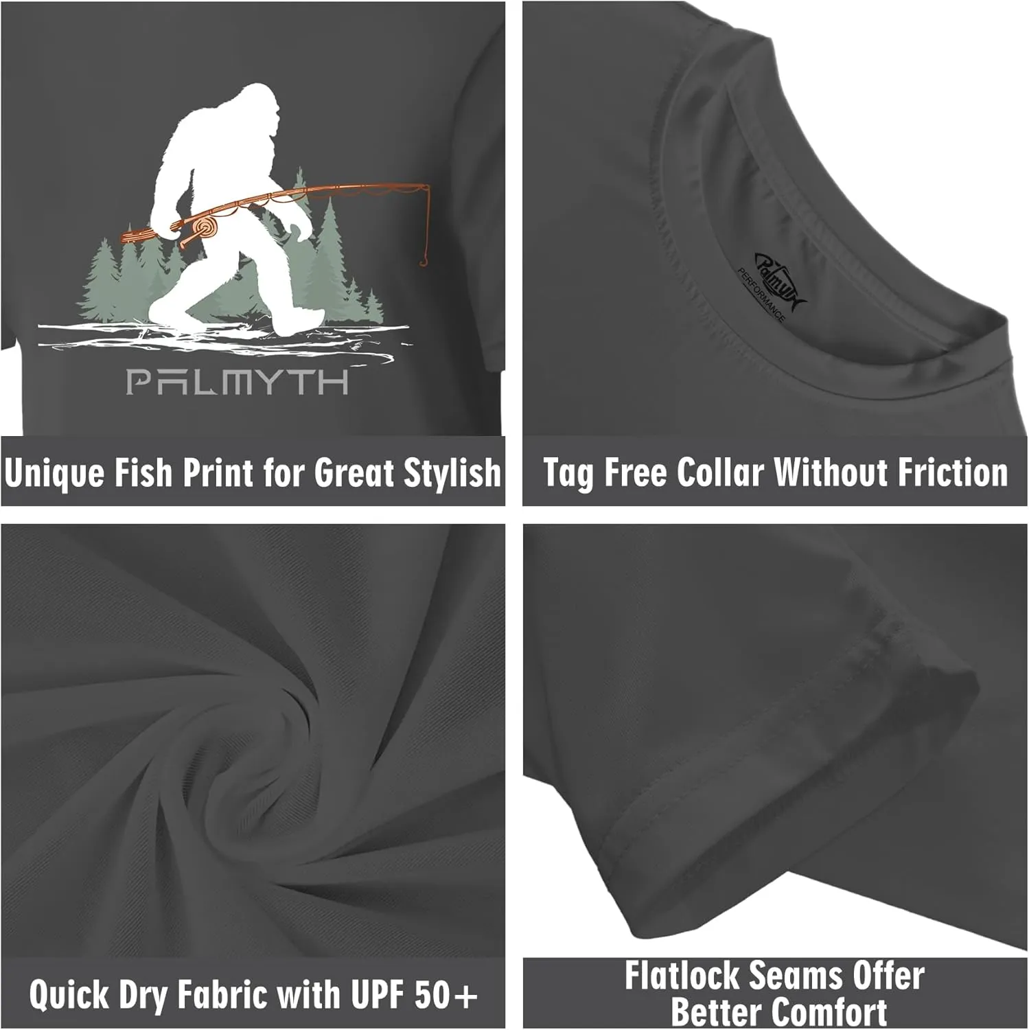 Palmyth Fishing Shirts for Men Short Sleeve T-Shirt Sun Protection UPF 50  Tee